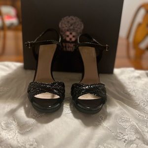 VINCE CAMUTO Women's Sling Back  Black  Leather Stiletto Heels  Size 8 1/2